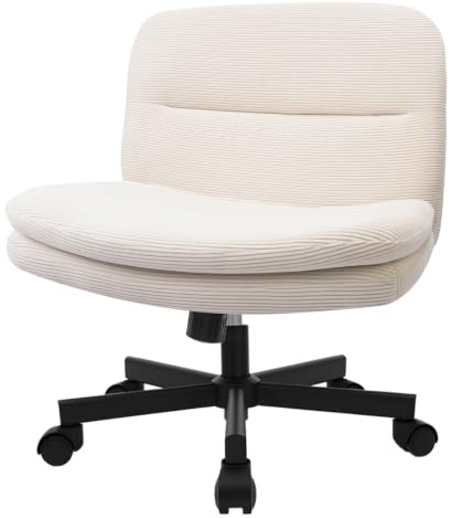 Hoolamyie schneidersitz Stuhl in Creme mit breiter, gepolsterter Sitzfläche,höhenverstellbarer Stuhl mit Rollen ohne Armlehnen, bis 136 kg, als schminktischstuhl geeignet