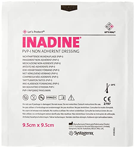 Inadine JKP01491 PVP-I Non-Adherent Dressing Drug, 9.5 cm Width, 9.5 cm Length (Pack of 10)