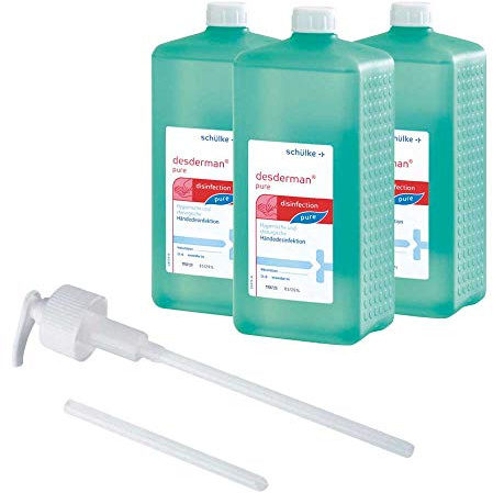3x 1000 ml Eurofl. Schülke Desderman Händedesinfektionsmittel Desinfektionsmittel, 1x Dosierpumpe