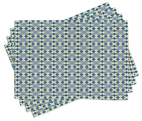 ABAKUHAUS Azulejo Salvamantel Set de 4 Unidades, Baldosa cerámica Portuguesa Arte, Material Lavable Estampado Decoración de Mesa Cocina, Anaranjado pálido y Azul Petróleo