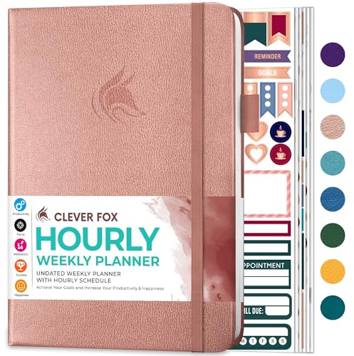 Clever Fox Planer Zeitplan - Undatierter Wochen- & Monatsplaner mit Zeitschlitzen, Terminbuch & Tagesorganizer, A5 (Roségold)