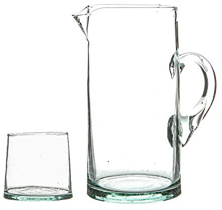 Nicola Spring 7pc Merzouga Recycled Glass Tumblers with 1L Jug - Clear Glass - Sustainable Hand-Blown Moroccan Drinkware for Juices, Cocktails, Water, Home, Bar, Dining Table, Eco-Friendly Gift
