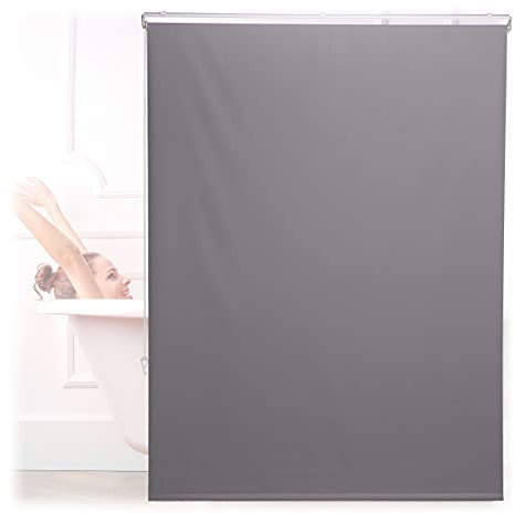 Relaxdays Duschrollo, 120x240 cm, Seilzugrollo für Dusche & Badewanne, Decke & Fenster, Badrollo wasserabweisend, grau