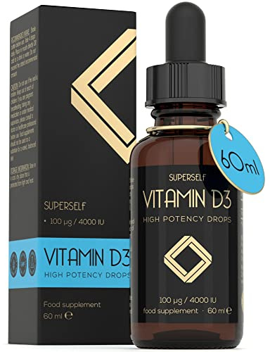 Vitamin D Drops - Vitamin D3 4000 IU Liquid for Adults - 60ml 1200 Drops - High Strength & Absorption Supplement for Strong Bones, Teeth, Immune System - Vit D 1000IU per 1 Drop - UK Made & Vegetarian