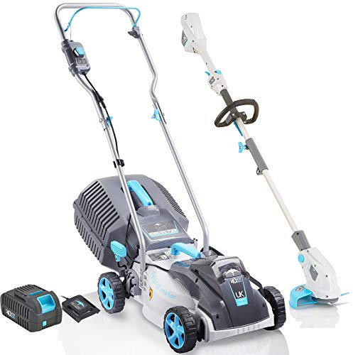 swift 40V 32cm Cordless Lawn Mower and 40V 25cm Cordless Grass Trimmer/Edger Set, Battery Strimmer & Lawnmower Twin Pack with Battery & Charger