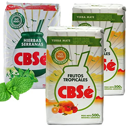CBSé Yerba Maté avec Fruits Tropicaux 2x0.5 kg + CBSé Yerba Maté Herbes de Montagne 0.5 kg |Thé maté d'Argentine | Boisson revigorante et énergisante
