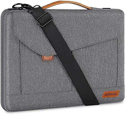 DOMISO 15-15.6 Inch Laptop Sleeve Bag Water Resistant Briefcase Messenger Shoulder Bag for ThinkPad L580/16 MacBook Pro/IdeaPad 320/Dell XPS 15/HP Envy x360/ASUS ROG Zephyrus/Acer Chromebook,Grey