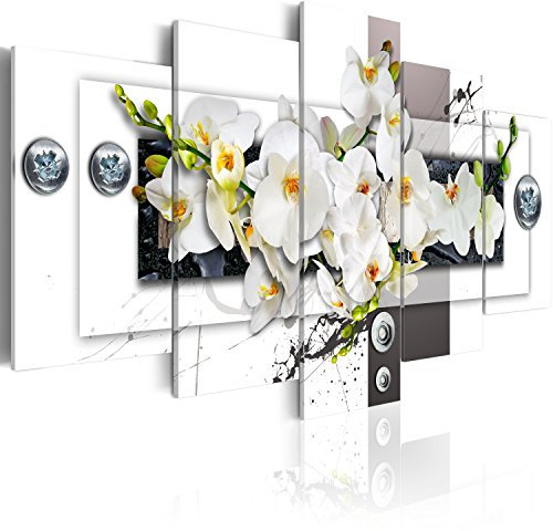 B&D XXL - Quadro Acustico Orchidea Fiori 5 pezzi schiuma acustica Quadri Moderni Camera da Letto - Stampa su Tela - Pannelli Fonoassorbenti Decorativi - Fonoassorbente Acustiche