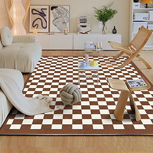 Tzvpsu Teppich antirutsch Easy Clean Anti-Rutsch-Teppich, rot, weiß, kariert, geometrisches Design,kinderzimmerteppich läufer rutschfest,160x230cm
