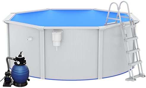 Bounv Pool Rund Ø360x120 cm Stahlrahmenbecken Stahlwandpool Schwimmbecken Aufstellpool Planschbecken Kinderpool Familienpool Stahlwand Frame Pool mit Sandfilterpumpe und Leiter