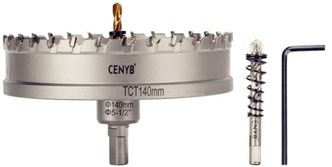 CENYB 5-1/2 (140mm) Tungstencarbidtäckt hålsåg med 2 st titanbelagda pilotbormaskar för hårda metaller, rostfritt stål, järn, aluminium legering, trä och plast.
