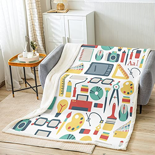 YINGD Coperta di peluche matematica per studenti scolastici coperta educativa per bambini ragazzi ragazze scienza Sherpa coperta motivazionale ispiratrice Fu 125 cm x 100 cm