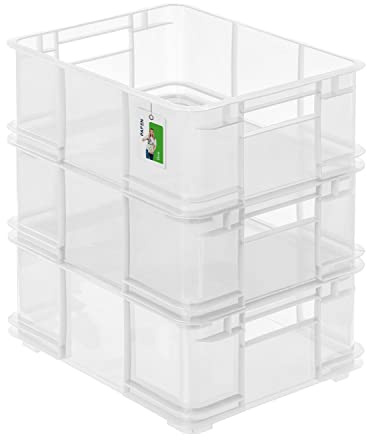 3X Euro Stapelbox 20l - 43 x 35 x 18 cm - Aufbewahrungsbehälter Euro-Box Transparent Stapelkasten Transport Eurobehälter aus PP