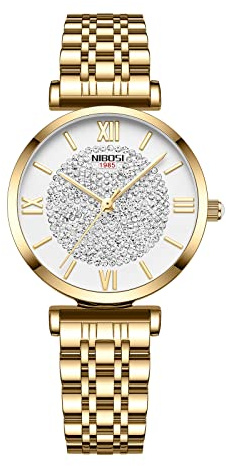 NIBOSI Women's Watch Analog Quartz,Silver Gold Rose,Waterproof Stainless Steel