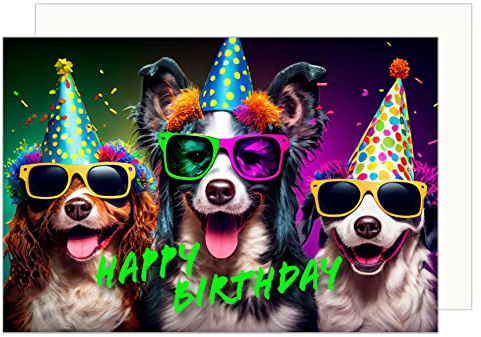 Edition Seidel Premium Geburtstagskarte mit Umschlag. Glückwunschkarte Billet Happy Birthday Humor Lustig cool Mann Frau Teenager Junge Mädchen Hunde Party (G3503 SW023)