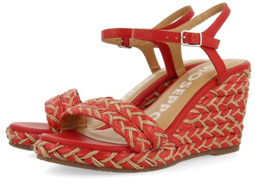 GIOSEPPO Sandali bianchi e colore naturale zeppa alta con treccia per donna Tigard, rosso, 39 EU