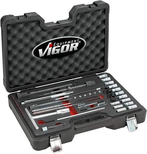 ViGOR V4941N Kit de nettoyage de puits d'injection, pour moteurs diesel à injection directe et Common Rail, y compris couronnes de centrage et bouchons, pour injecteurs Bosch et Delphi'.