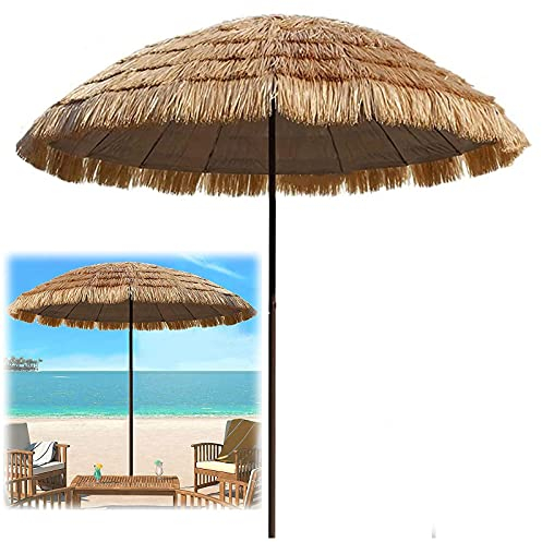 Gartenschirm, Sonnenschirm, Outdoor-Strohschirm, faltbarer hawaiianischer Sonnenschirm, Sonnenschirm mit Neigung für den Garten, tragbarer Strandschirm, natürliche Farbe, 1,8 m, für Sonnensc