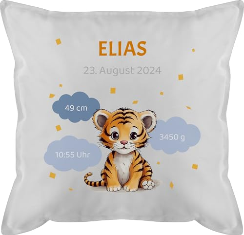 Kissen 50x50 - Geschenk personalisiert mit Geburtsdaten I Geschenke zur Geburt Daten - 50 x 50 cm - Weiß - geburtskissen Baby babygeschenke Geburtsgeschenk Namen, uhrzeit, kopfkissen geburtsposter