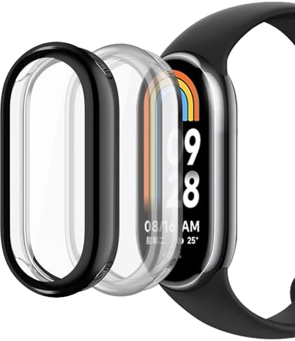 sciuU Funda Compatible con Xiaomi Mi Smart Band 8, [Conjunto de 2] Carcasa Protectora con Protector de Pantalla, Flexible Suave TPU Cubierta, Resistente a Golpes Shell para Mi Band 8 - Negro + Claro