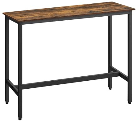 VASAGLE Mesa de Bar, Mesa de Cocina Rectangular Estrecha, Mesa Alta con Marco de Metal Robusto, 40 x 120 x 90 cm, Montaje Sencillo, Diseño Industrial, Marrón Rústico y Negro Tinta LBT120B01