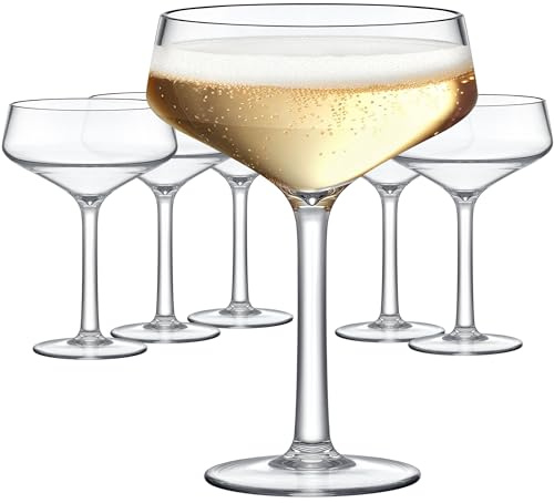 Amazing Abby - Courtney - 12-Ounce Plastic Coupe Glasses (Set of 6), Martini Glasses, Champagne Saucers, Reusable, BPA-Free, Shatter-Proof, Dishwasher-Safe, Perfect for Poolside, Outdoors, and More