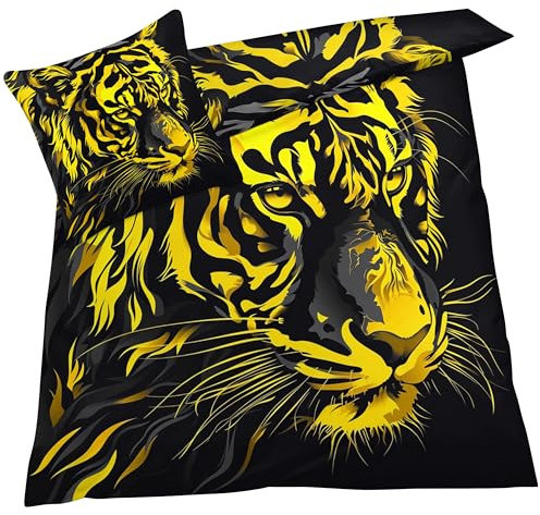 YELDAN Bettwäsche 140x200 Tiger, Tiere Bettbezug, Bettwäsche-Sets 2 teilig, Weich & Bügelfrei Mikrofaser Wendebettwäsche und 1 Kissenbezug 80x80 mit Umschlag