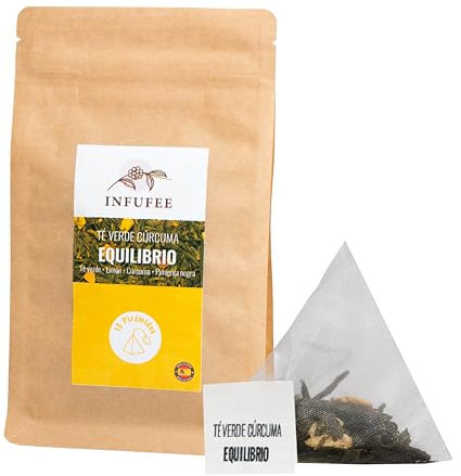Té Verde de Cúrcuma 15 Bolsitas - Tea Verde Sencha con Limón, Cúrcuma y Pimienta Negra, Bolsitas para Infusiones 100% Natural Revitalizante y Detox, Infusión Energética para Cuidar Cuerpo/Mente