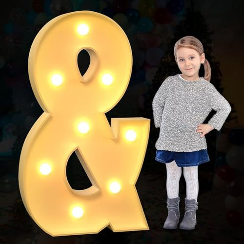 Large Marquee Letter Light Up, Decorative LED Alphabet Lights, Party Decor Pre-cut Foam Board Set for Wedding Birthday Holiday, Symbolic &, 70cm-2.3ft