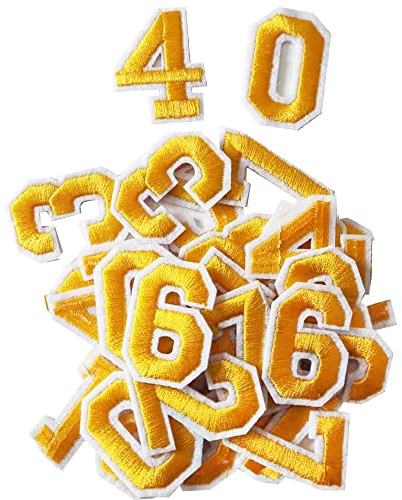AXEN 40PCS Iron on Numbers Patches, Embroidered Number Patches from 0 to 9, Applique for Clothes, Dress, Hat, Jeans, DIY Accessories, Yellow
