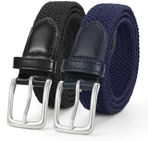 JasGood Geflochtener Elastischer Gürtel für Herren und Damen, 2 Stück Stoffgürtel Stretchgürtel Dehnbarer Gürtel für Jeans Hosen, 3 cm Breite