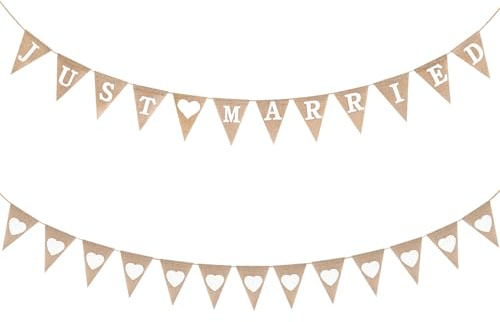 Werownsgso Just Married Girlande Hochzeit Wimpelkette，Sackleinen Banner，Vintage Wimpelkette ，Vintage Frisch Verheiratet Banner für Hochzeitsempfang, Geburtstag, Outdoor, Party und Anderen Feiern