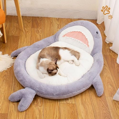 Nyescasa Haie Hundebett Kissen Katzenbett Katzenschlafplatz Plüsch Hundesofa Katzensofa Hundecouch Hundematte mit Kapuze Flauschiges Waschbar Runde für Mittelgroße Grosse Katzen Hunde Grau 80 * 60cm