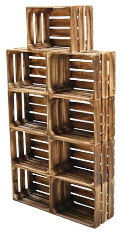 teramico Lot de 9 caisses en Bois Vintage - 40 x 30 x 25 cm - Flammées - Caisses à vin et à Fruits - sans Fond
