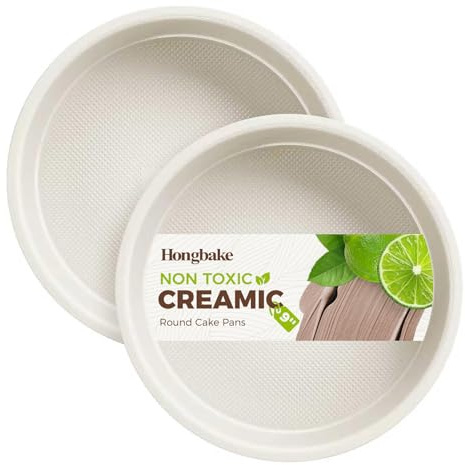 HONGBAKE Nonstick Ceramic 9 Inch Round Cake Pan Set of 2, Heavy-Duty Aluminized Steel round cake pans with Diamond Texture, Non-Toxic Cake Molds, Cake Pans Sets for Baking Cheesecake, Cream