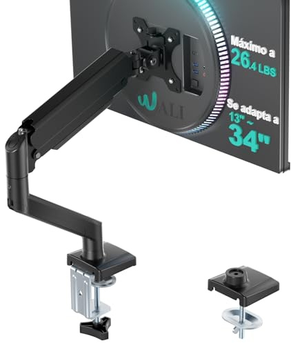 WALI Single Monitor Mount for 13-34 inch Screens, Adjustable Gas Spring Single Monitors Arm, Regular Screen up to 32 inch, 26.4lbs, Computer Monitor Stand for Desk, VESA 75/100mm (GSMP001N), Black