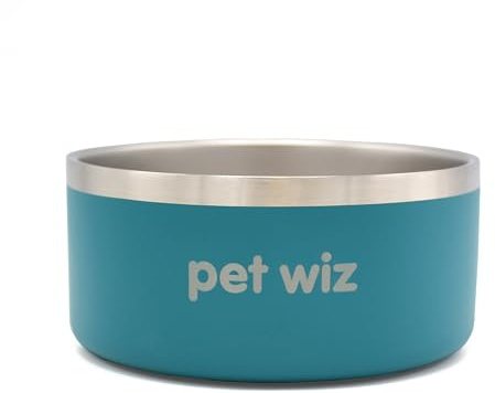 Stainless Steel Double Walled Dog Bowls | Durable, Non-slip & Dishwasher Safe Pet Bowl with Powder Coating Colour | Available in 900ml and 1900ml, in Grey or Teal (Teal, 900ml)