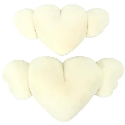 Yianyal Heart Angel Wings Pillow, 2X Heart Shaped Car Headrest Pillow With Wings, Cozy Adorable Car Neck Headrest Pillow For Car Decoration