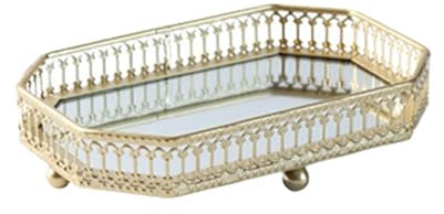 Bandeja de Párfum Dorado – Bandeja de Decorativa, Bandeja Espejo para Vanidad, Organizador De Maquillaje De Gran Capacidad, Bandeja De Servicio Con Espejo, Bandeja De Presentación De Joyería