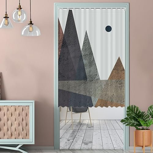 Türvorhang Grey Brown Mountain Küchenvorhänge Polyester Raumteiler Vorhang Waschbar Vorhänge Kurz Küchenvorhang Langlebig Fliegenvorhang Terrassentür tür Vorhang Verdickung Vorhang Tür 90x150cm