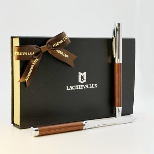 LACHIEVA LUX Geschenkset mit Tintenroller und Brieföffner (Rosenholz)