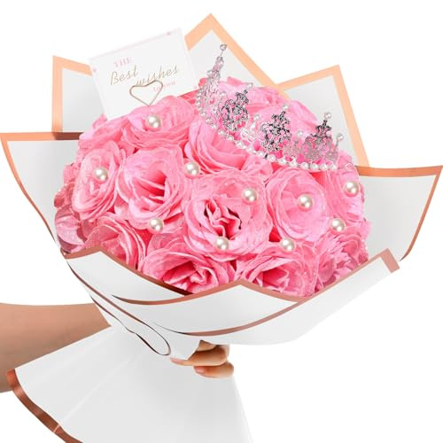 TLY Glitzer-Rosenstrauß, 36 Stück, rosa Blumenstrauß, Geburtstagsgeschenke für Frauen, DIY künstliche Blumen für Mutter, Oma, Ehefrau, Freundin, Muttertag, Abschluss, Jahrestag, Verlobung, Hochzeit