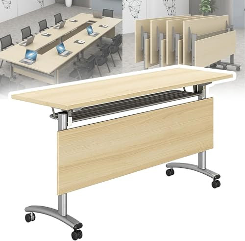 AYMIXEM Klappbarer Konferenztisch, Faltbarer Konferenzraum, Schulungsraum, mobiler Klapp-Schulungstisch, großer rechteckiger Besprechungs- und Seminartisch mit Rollen, rechteckiger modular