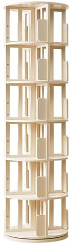 Drehbares Bücherregal aus Massivholz mit mehrschichtigem Design für Erwachsene, robust und stabil, ideal für Wohnzimmer, Schlafzimmer, Arbeitszimmer, Klassenzimmer oder Büro, Weiß, 193 x 45,5 cm