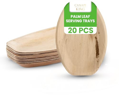 Canape King 20pcs Palm Leaf Serving Trays 41x27cm | Large Oval Biodegradable Platters | Eco Party Platters