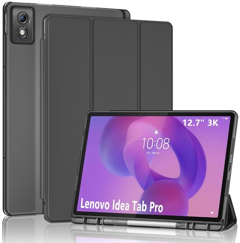 ProCase Funda para Lenovo Idea Tab Pro (2025) 12.7 TB-373FU/TB-375FC, Carcasa Protectora con Portalápices y Protección Total de Cámara, Funda Trasera Ultrafina y Antigolpes -Negro