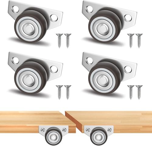 1.25 Inch Small Side Mount Caster Wheels for Projects, Mini Low Profile Fixed Casters Set of 4, Drawer Rollers Wheels for Furniture Underbed Drawers, Trays, DIY Project