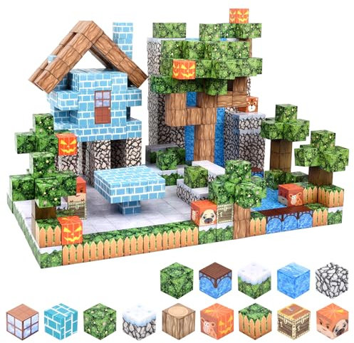 LFZXKJKJ Set di 100 blocchi di costruzione mgnetici, piastrelle magnetiche, set di magneti per il mondo, per bambini, ragazze, ragazzi a partire dai 3 anni, giocattolo per la costruzione di dadi