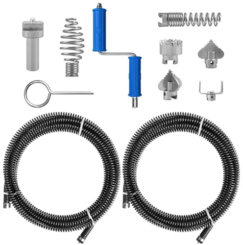 Rohrreinigungsspirale 2x3m, 12mm Durchmesser, mit 6 Abflussreiniger Schneidkopf, inkl. manuellem & elektrischem Adapter, Stahl Abflussreiniger Spirale für Abflussreinigung