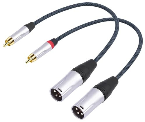 HUALEU Cavo audio da RCA maschio a 3 pin XLR maschio, cavo audio bilanciato da XLR a RCA, connettore placcato oro 24 K, guscio in lega di zinco resistente, cavo schermato intrecciato, confezione da 2